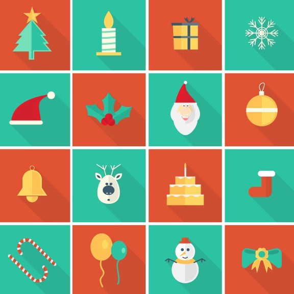 16 Flat Long Shadow Christmas Icons Vector