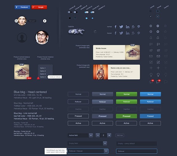 Dark Blue W UI Kit PSD