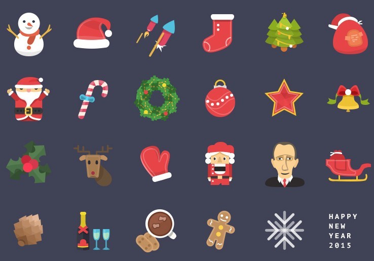 24 Flat Colorful Christmas & New Year Icons PSD