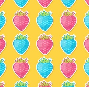 Seamless Pink & Blue Strawberry Pattern Vector