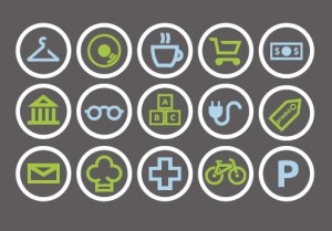 Flat City Shop Icon Set Vector