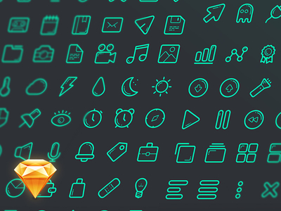 Green Line Icons Set Sketch