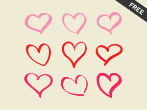 9 Hand Drawn Pink Hearts Vector