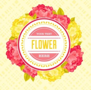 Red & Yellow Flower Badge Vector