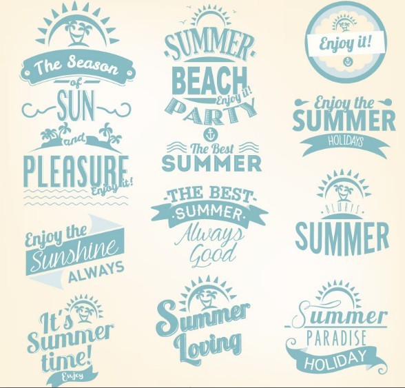 Blue Summer Holiday Beach Party Badge Set Vector