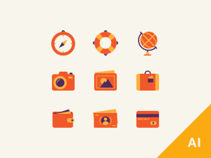 9 Orange Travel Icons Vector