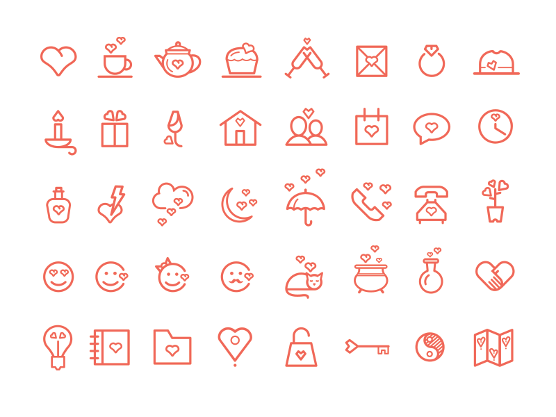 40 Valentine's Day Icons Set (PSD+Vector)