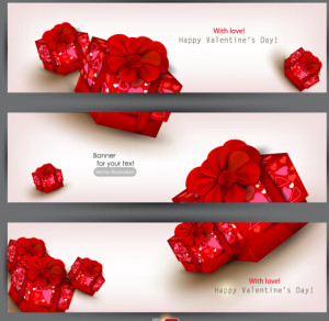 Valentine's Day Banners with Red Gift Boxes Vector