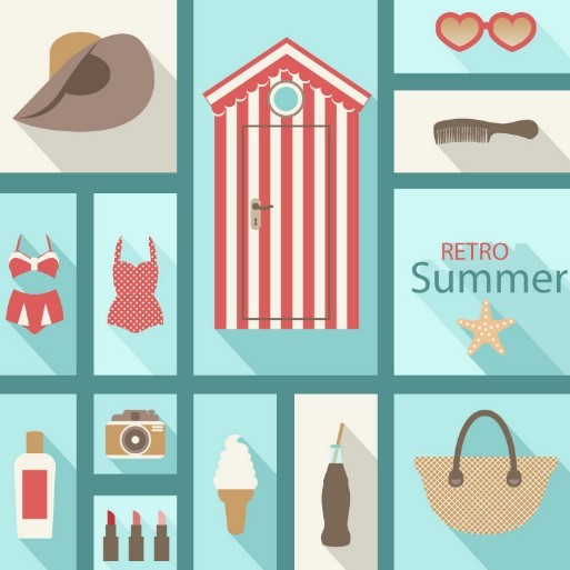 Retro Flat Summer Design Elements Vector