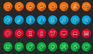 32 Circular Vector Icons with Long Shadow