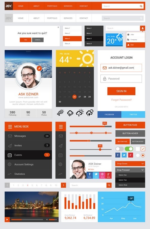 ASK Flat Web UI Kit PSD
