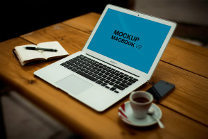 MacBook Air On Desk Mockup PSD