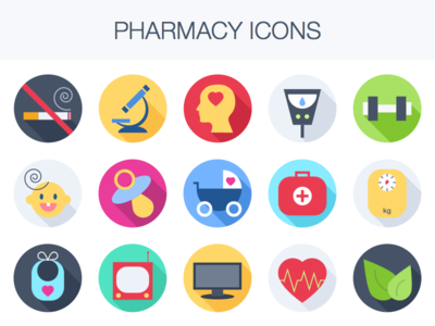 Colorful Flat Pharmacy Icons Sketch