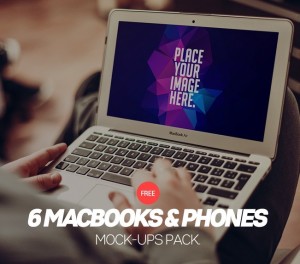 6 MacBook, iPhone & iPad Mock-Ups PSD