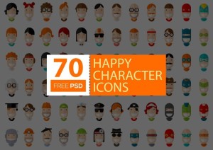 70 Flat Happy Character Icons Vector