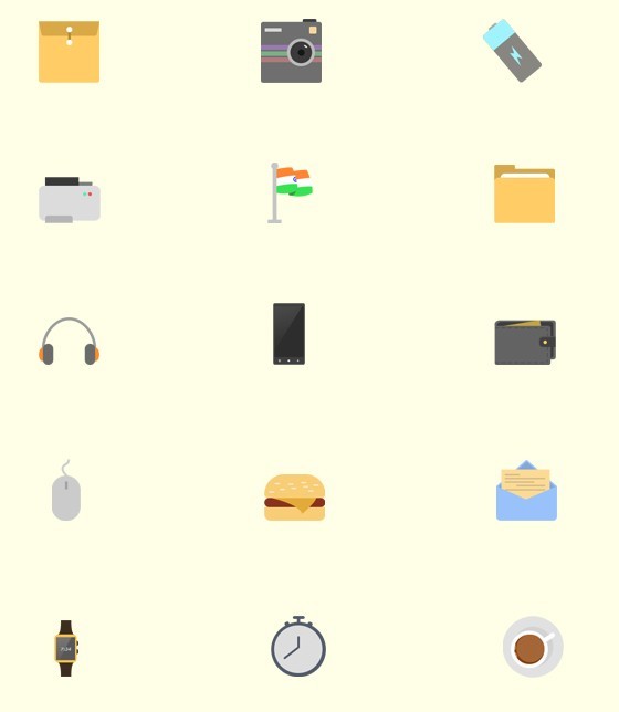 15 Flat Random Icons PSD