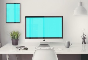 iMac 5K Retina with Office Items Mockup PSD