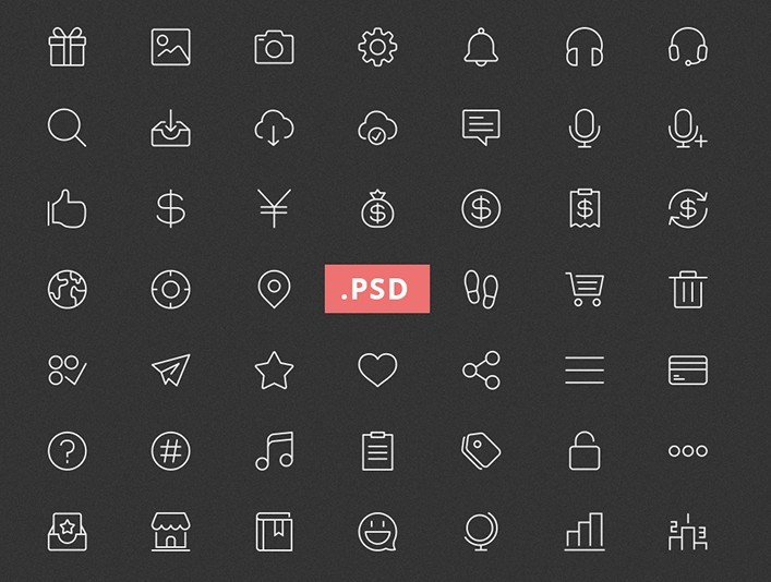 49 Thin Line Icons PSD