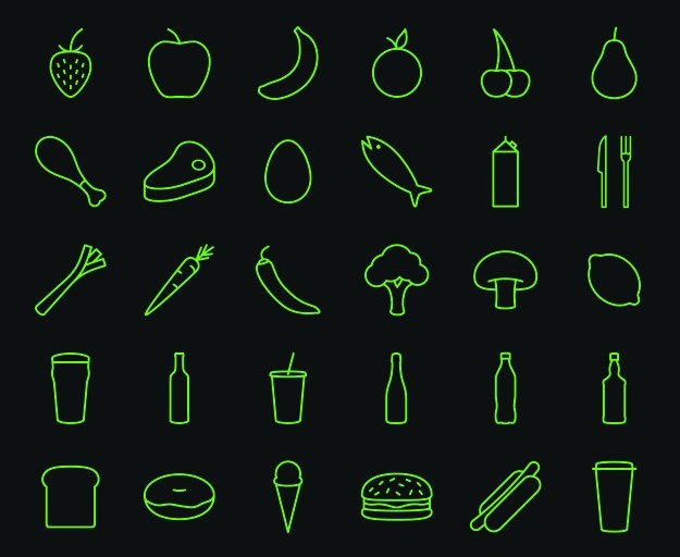 30 Fruit & Drink Line Icons Vector