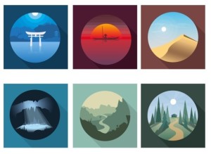 6 Flat Scenery Icons Vector