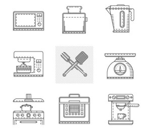 Kitchen Appliances Line Icons Vector