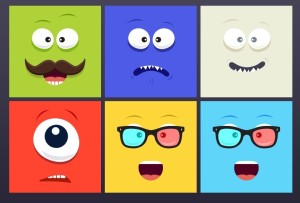 6 Square Cartoon Faces PSD