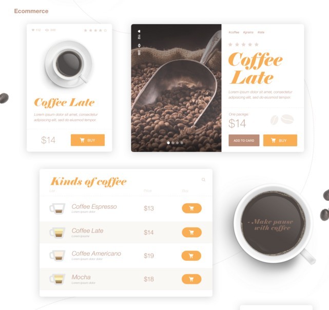 Simple Coffee UI Kit PSD