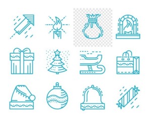 12 Merry Christmas and Happy New Year Line Icons