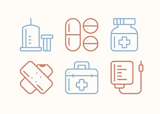 6 Medical Line Icons Vector