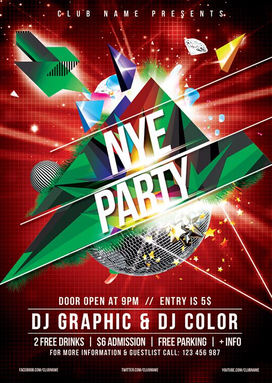 New Year & Christmas Party Flyer Template PSD