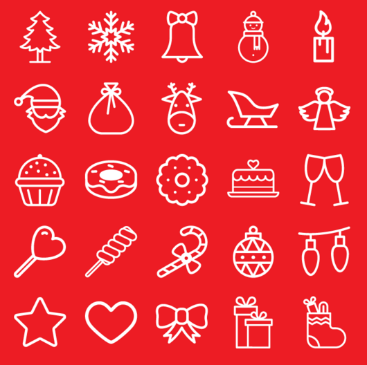 25 Christmas Line Icons Vector