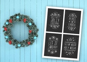 4 Hand Drawn Christmas Labels PSD