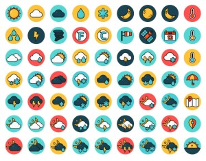 Flat Round Weather Icon Set Vector