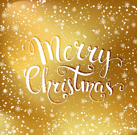 Merry Christmas with Golden Snowflakes Background Vector