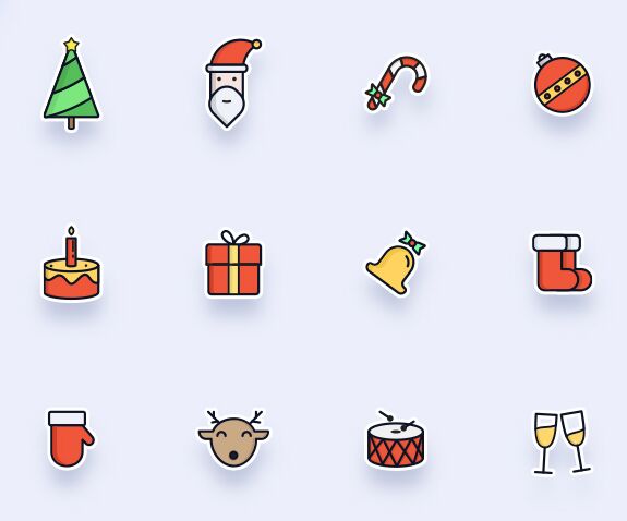 Clean Cute Christmas Icon Set