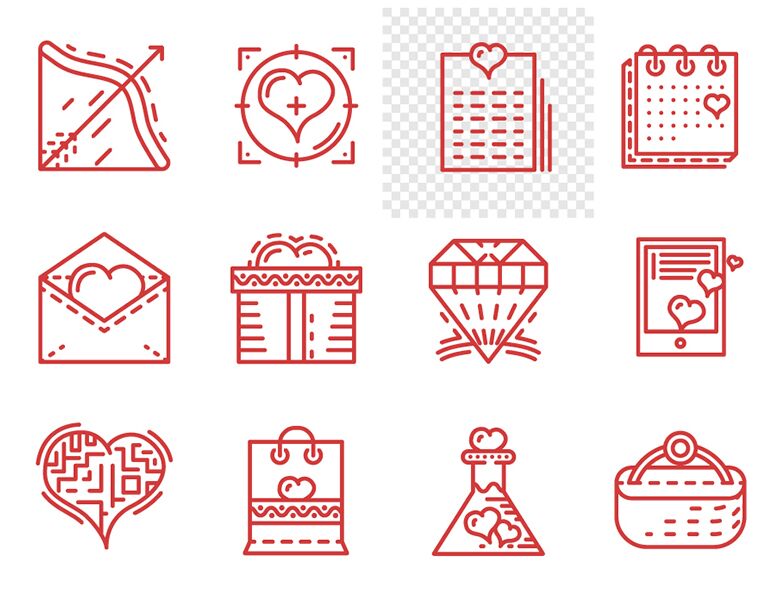 12 Valentine's day Line Vector Icons