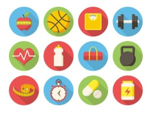 12 Flat Long Shadow Fitness Icons Vector