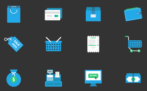 12 Flat Blue E-commerce Icons Vector