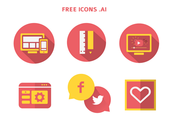 Flat Circle Web Icon Set Vector