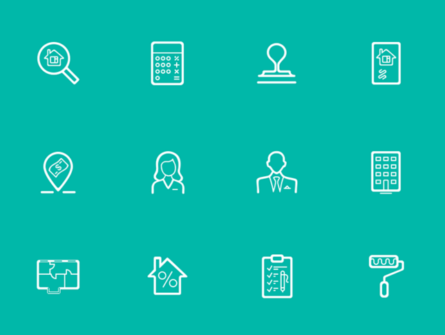 13 Line & Fills Estate Icons PSD