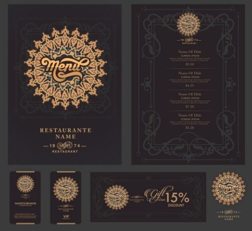 Elegant Dark Restaurant Design Elements Vector