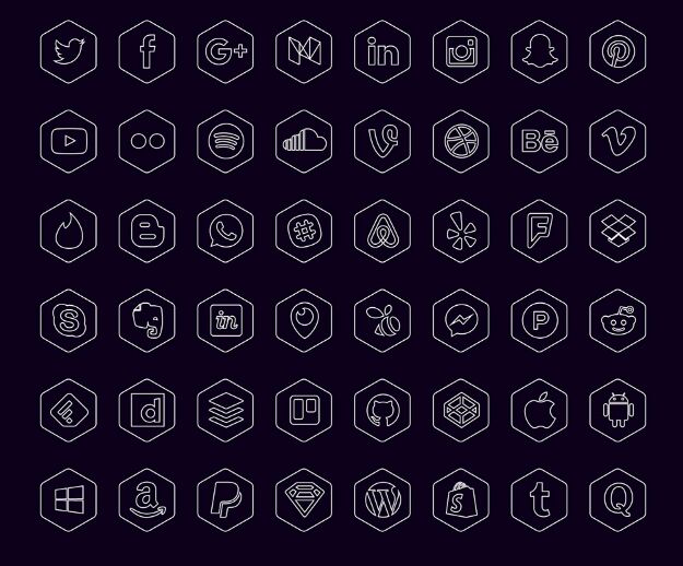 48-hexagon-social-icons-vector