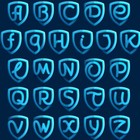 blue-shield-alphabets-vector