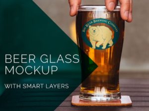 Beer Glass Bottle With Logo PSD Mockup