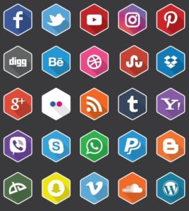 25 Flat Hexagon Social Icons Vector