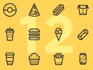 12 Fast Food Line Icons Vector