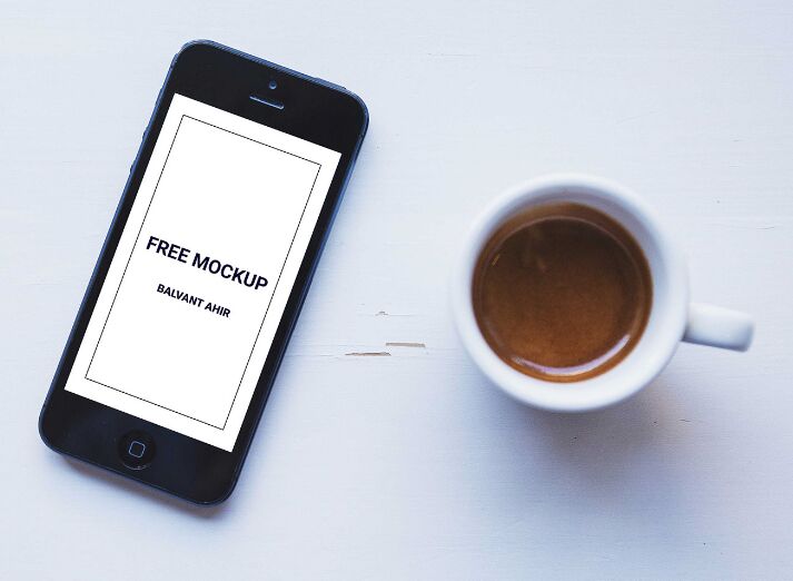 iPhone & Coffee PSD Mockup