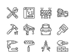 12 Constructions Line Icons Vector