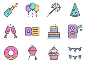 12 Colorful Party Icons Vector