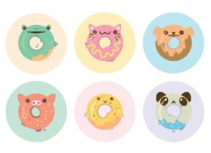 6 Cute Animal Donut Icons Vector